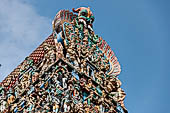 The great Chola temples of Tamil Nadu - the Sri Meenakshi-Sundareshwarar Temple of Madurai. The immense gopura gates of the outer walls. 